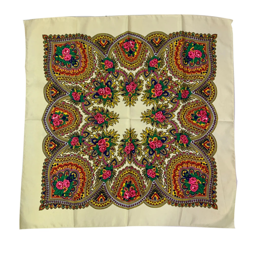Babushka Bloom – 70cm Retro Floral Square Headscarf for Women