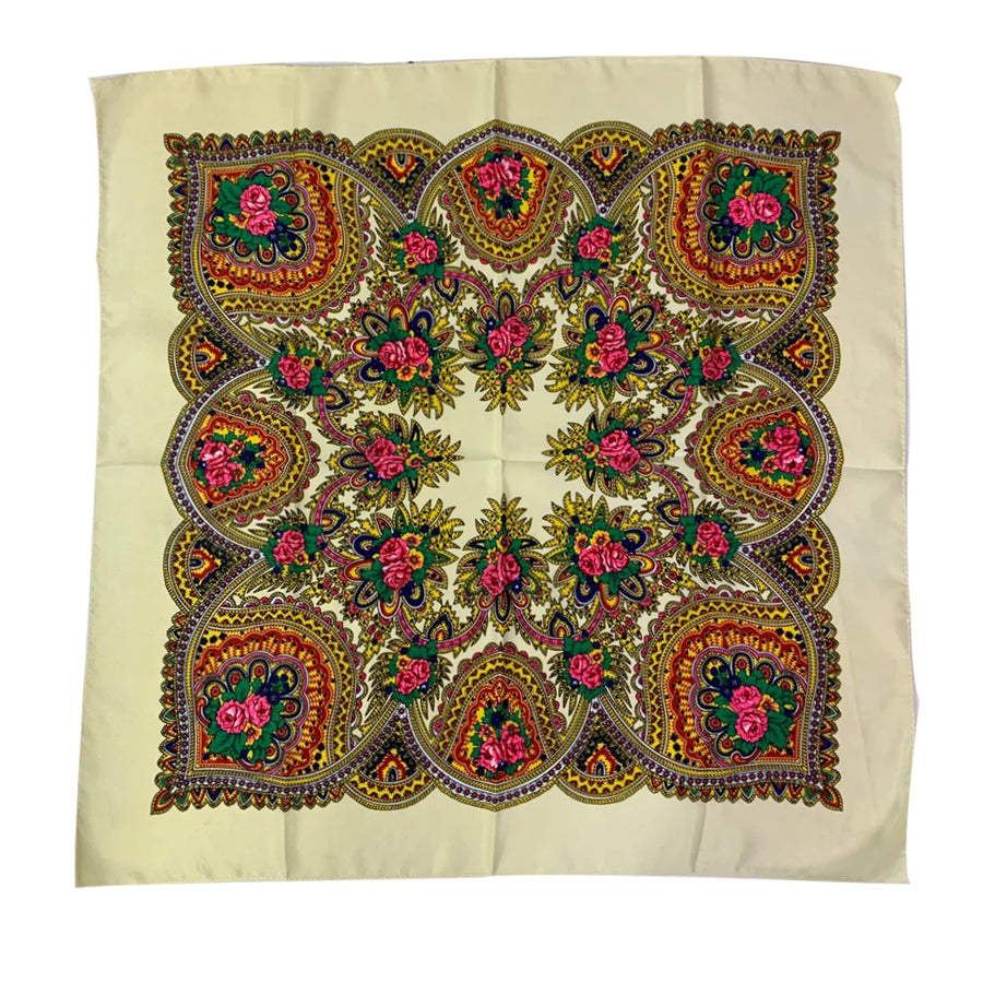 Babushka Bloom – 70cm Retro Floral Square Headscarf for Women