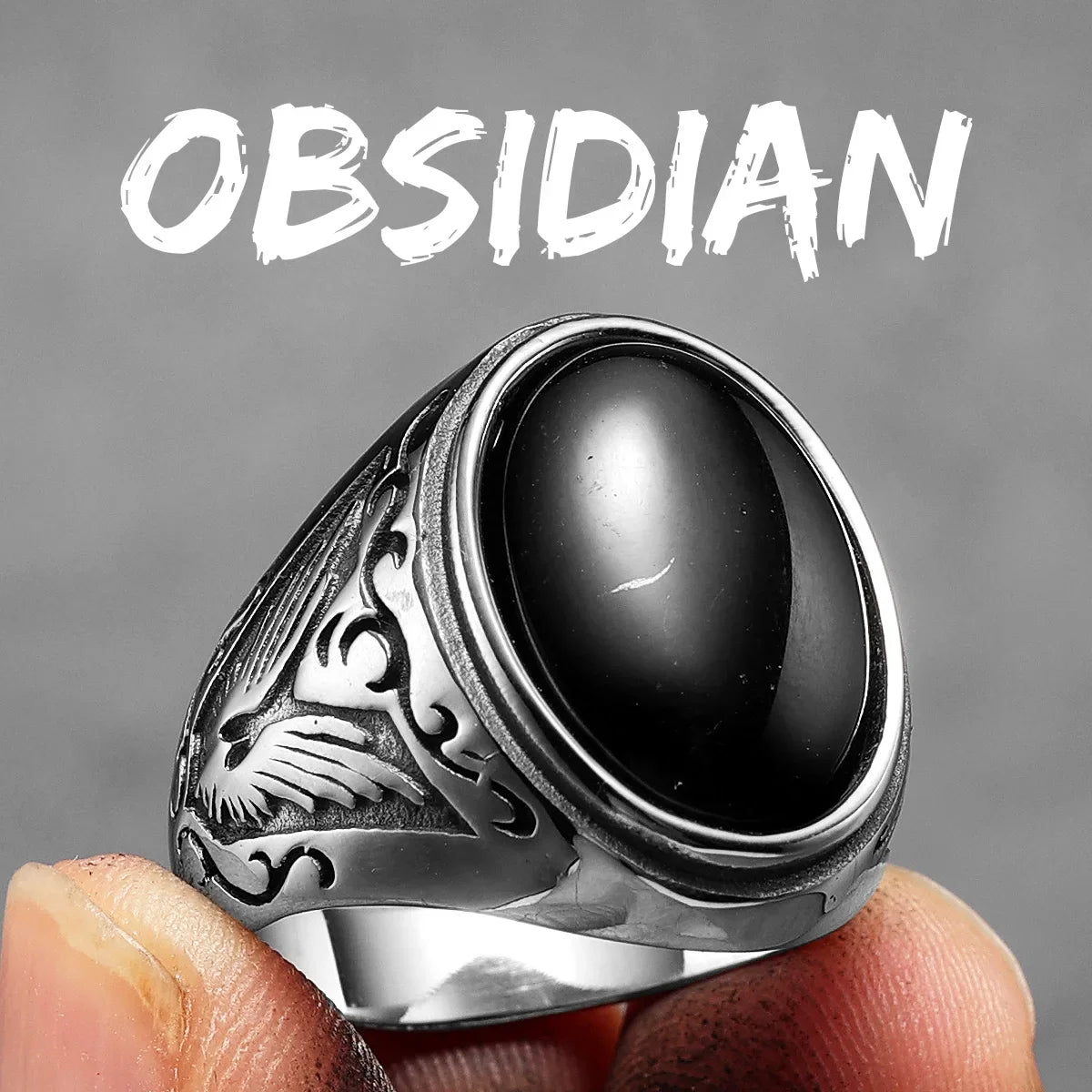 Vintage Black Turquoise Carved Men Rings Stainless Steel Punk Rock Luxury Fashion Jewelry Accessories For Women Gift Wholesale