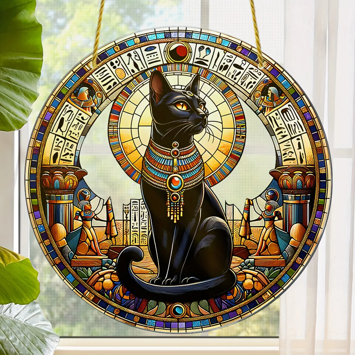 Egyptian Bastet Cat Goddess Acrylic Suncatcher-Animal Theme Indoor Wall Hanging for Living Room,Festive Party Decor,Gift