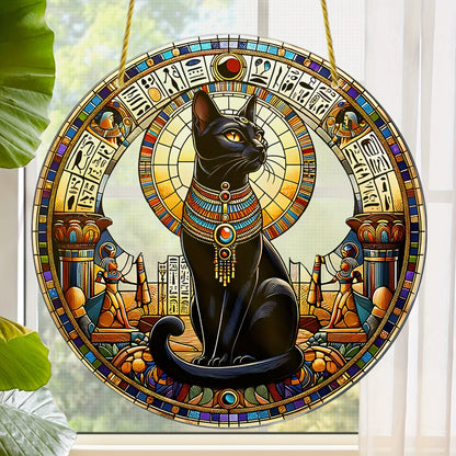 Egyptian Bastet Cat Goddess Acrylic Suncatcher-Animal Theme Indoor Wall Hanging for Living Room,Festive Party Decor,Gift