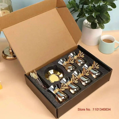 Luxury Gold Turkish Coffee Set – Cups, Saucers & Teaspoons, Black Tea Glass Collection