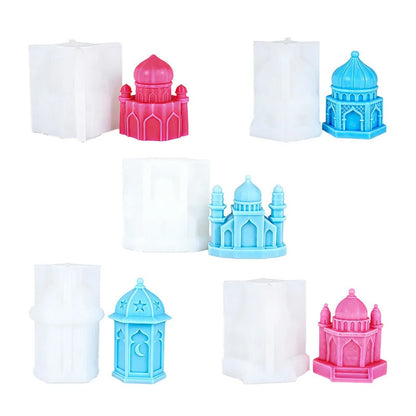 Ramadan Lantern Silicone Mold 3D Mosque Castle Candle Mold Eid Mubarak Islamic Plaster Gypsum Wax Resin Soap Making DIY Ornament