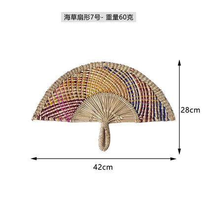 Seaweed woven Nordic hand-woven decoration home wall hanging living room porch background home wall fan pendant