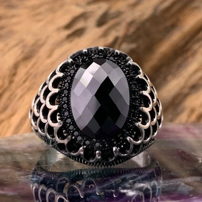 Turkish Men's Ring Vintage Black Zircon Fashion Punk Wind Islamic Religious Muslim Jewelry