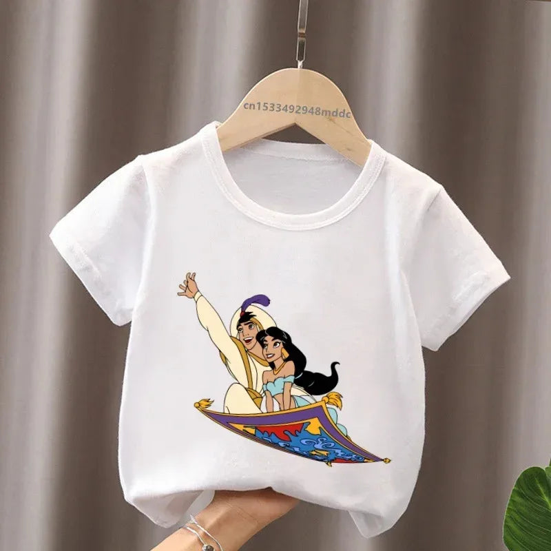 Hot Sale Aladdin Jasmine Princess Print Cartoon Kids T-Shirts Girls Clothes Baby Boys Short Sleeve T shirt Summer Children Topsr