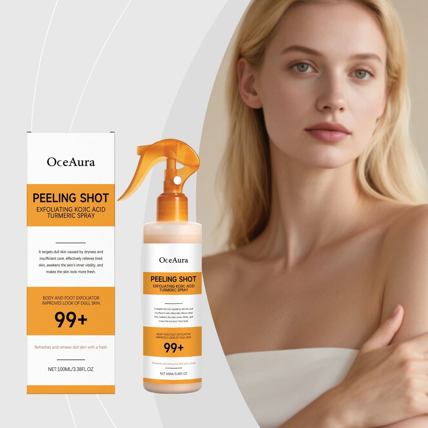 OceAura Peel Shot Kojic Acid Turmeric Spray Dead Skin Remover Smooth Body Exfoliant Improve Dullness Refreshing Hydrating Spray