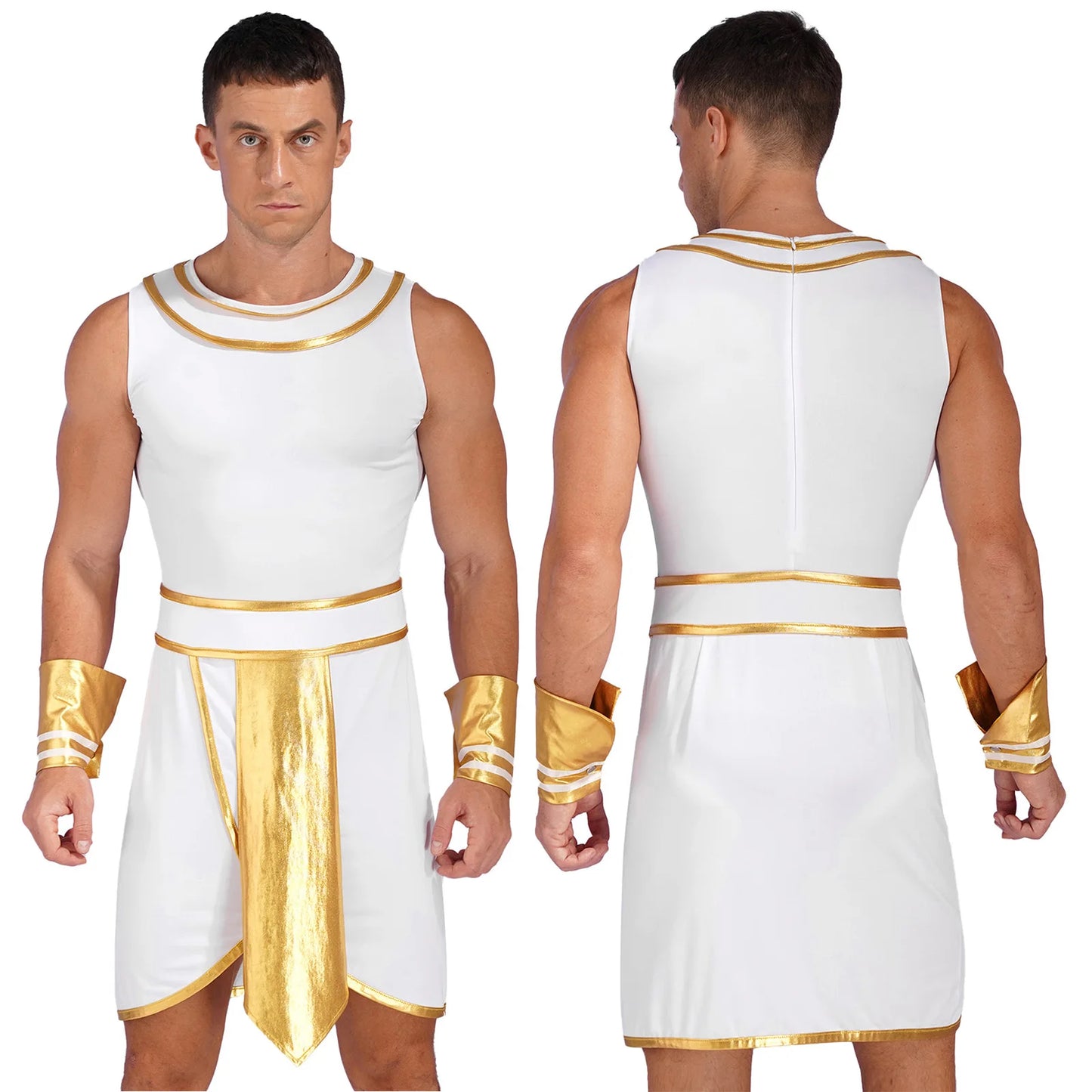 Pharaoh & Spartan Robe Costume – Men's Egyptian God Cosplay with Cuffs