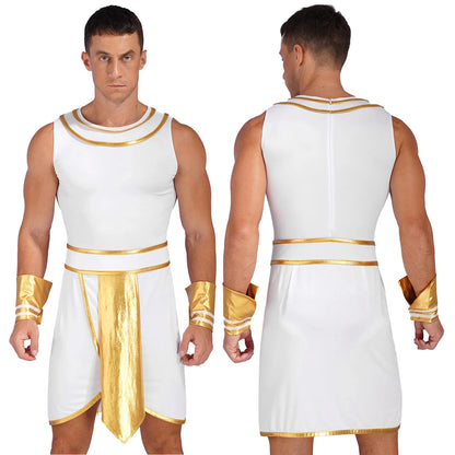 Pharaoh & Spartan Robe Costume – Men's Egyptian God Cosplay with Cuffs