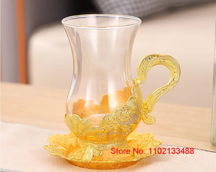 Gold Coffee Cup & Saucer Set – Luxury Middle Eastern Glasware for Tea & Coffee