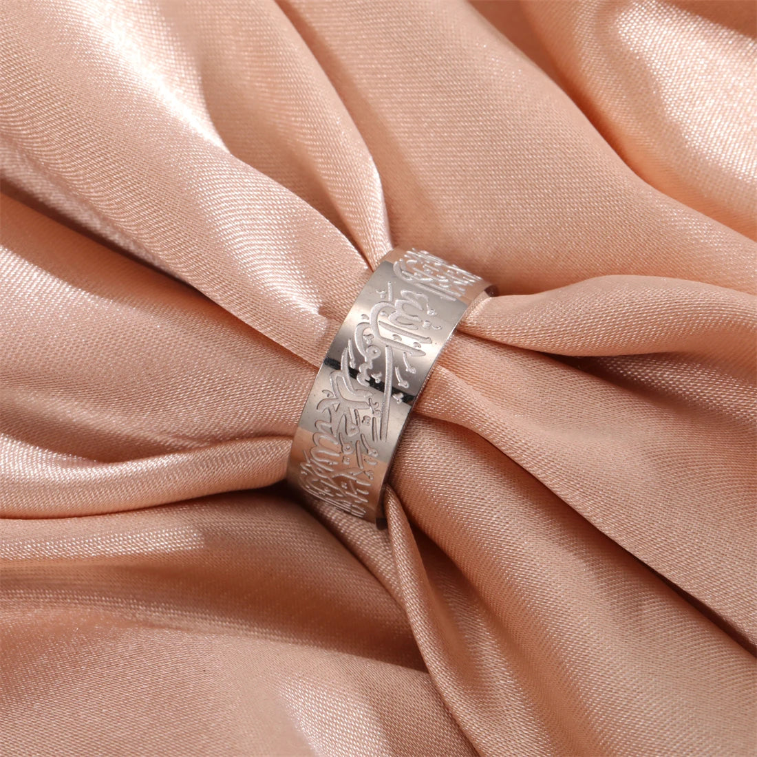 EUEAVAN Muslim Arabic Letter Ring Stainless Steel Islam Allah Prayer Engraved Rings Women Men Religious Amulet Eid Jewelry Gifts