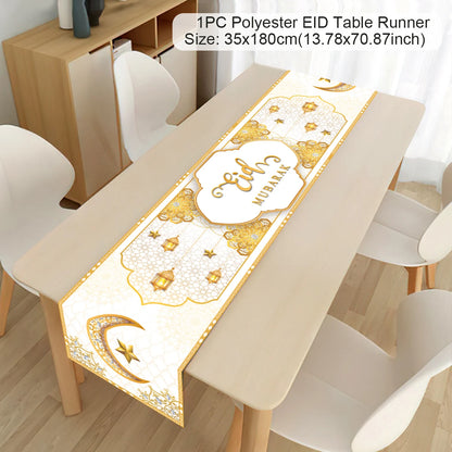 EID Mubarak Decoration Table Runner Ramadan Decor 2024 For Home Tablecloth Ramadan Kareem Islamic Muslim Party Eid Al-Fitr Gifts