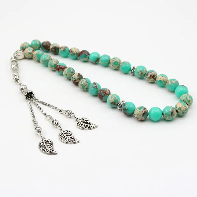 99 Tesbih Natural Bishou Mountain Stone Prayer Beads Silver Tasbaha 66 Tasbih Muslim Fashion jewelry Rosary beads tasbeeh