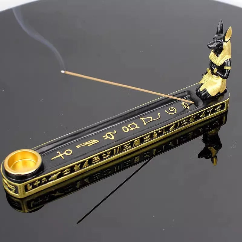 Egyptian Deity Incense Holder Set – Anubis, Bastet & Queen Resin Candle Statues