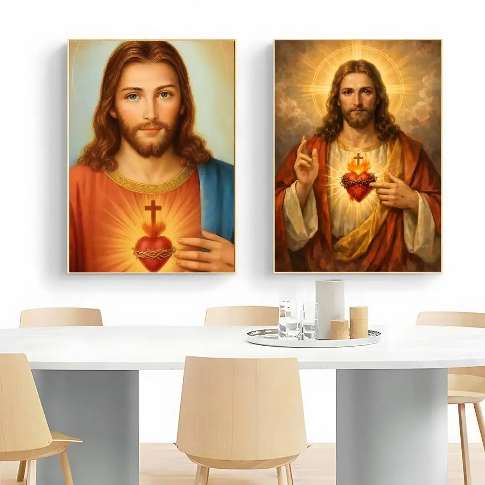 Religious Icon Sacred Heart of Jesus Poster Wall Art Print Decorative Mural Home Decor Gift Unframed