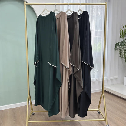 Eid Muslim Kaftan Satin Batwing Abaya Dubai Luxury Arabic African Dresses Abayas For Women Caftan Marocain Robe Femme Musulmane