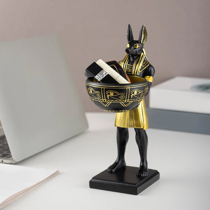 Anubis Statue with Bowl – 25cm Egyptian Sculpture & Desktop Organizer for Keys & Jewelry
