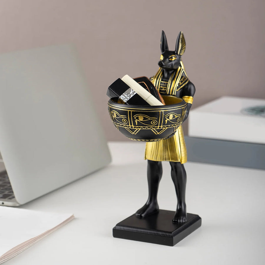 Anubis Statue with Bowl – 25cm Egyptian Sculpture & Desktop Organizer for Keys & Jewelry