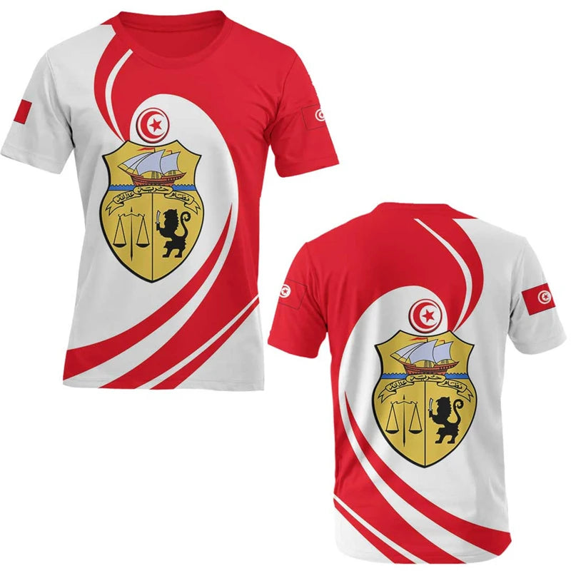 Tunisia National Emblem 3D T-Shirt – Unisex Tunisian Flag Sports & Streetwear Tee