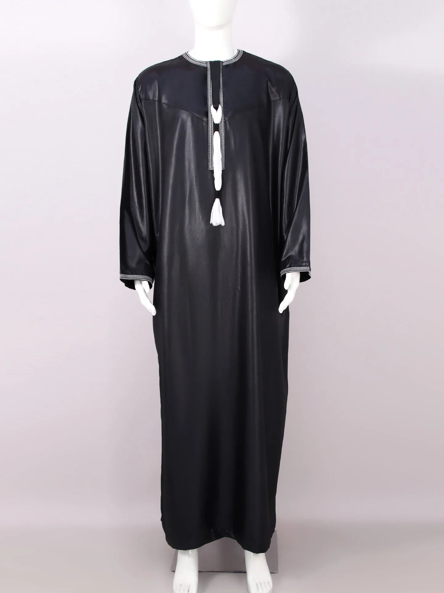 Eid Ramadan Muslim Men Long Robe Round Neck Embroidered Oman Dubai Arabian Saudi Male Jubba Thobe Adults Abayas Islamic Kamis