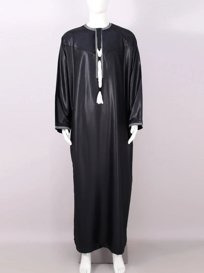 Eid Ramadan Muslim Men Long Robe Round Neck Embroidered Oman Dubai Arabian Saudi Male Jubba Thobe Adults Abayas Islamic Kamis
