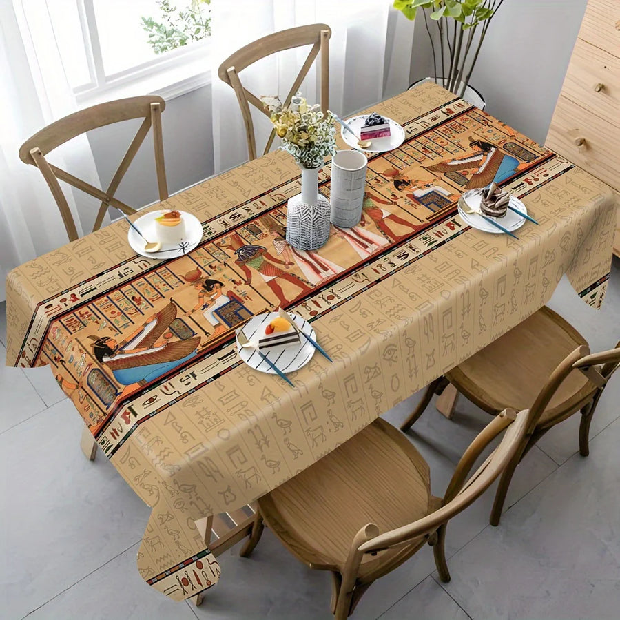 Egyptian Hieroglyphic Tablecloth – Waterproof Dining Cover, Reusable Party Decor