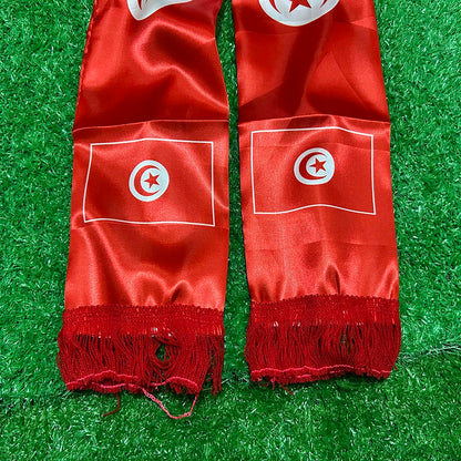 Tunisia 2026 Satin Scarf – 14×135cm Double-Sided Flag with Tassels