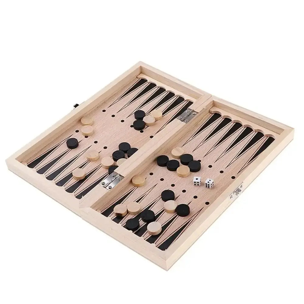 3-in-1 Chess&Backgammon&Checkers Set Wooden Chessboard Board Games Set Portable Educational International Chess Game