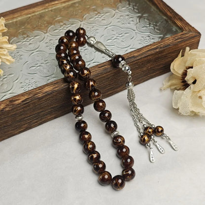33 Beads Tiger Eye Stone Bracelet Transparent Acrylic Solid Color Prayer Beads With Tassels Handmade Islamic Tasbih Wrist Wear