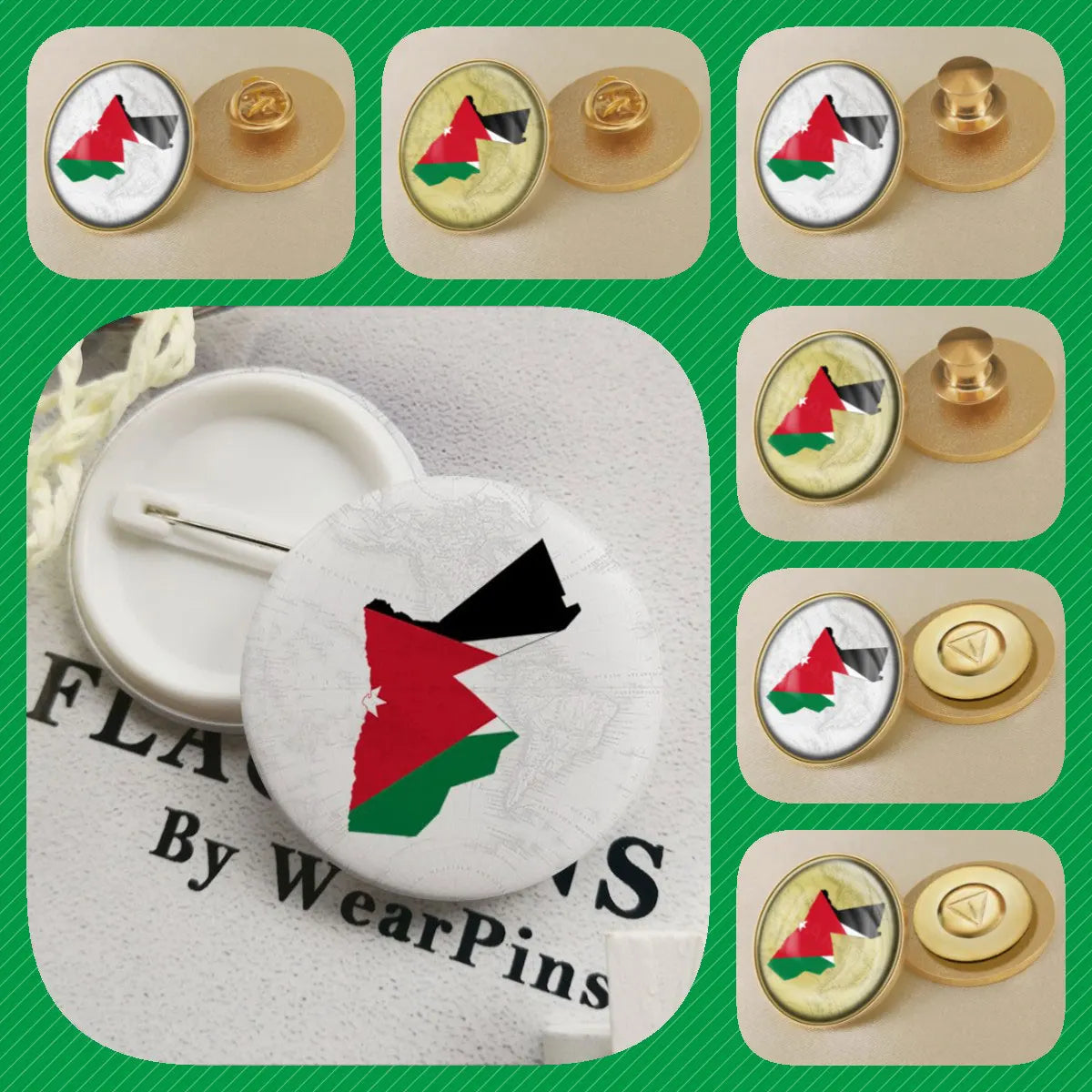 Jordan National Symbols Brooch Set – Map, Flag, Emblem & Flower Lapel Pins