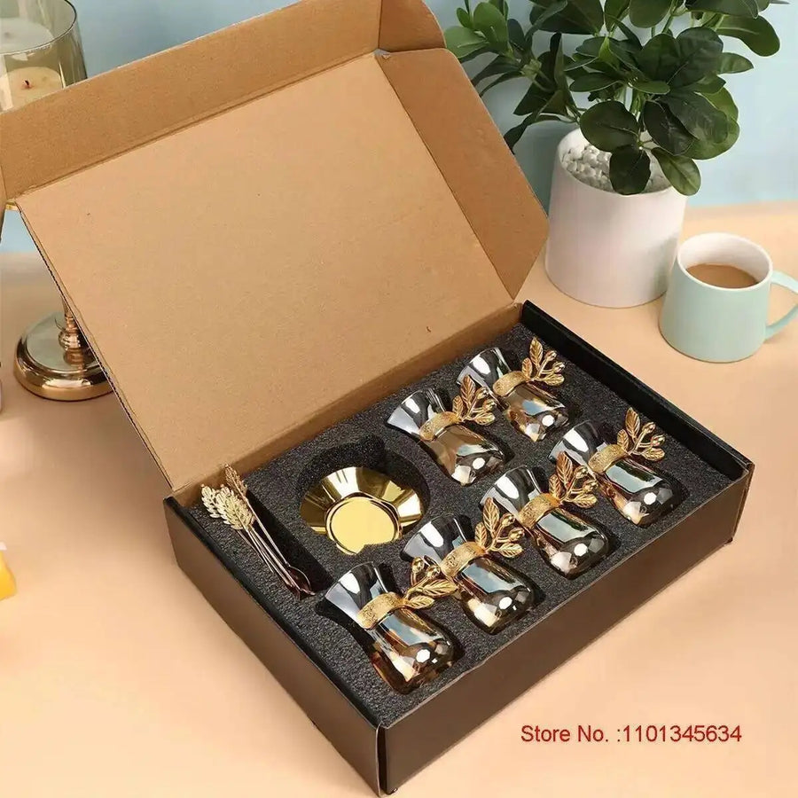 Luxury Gold Turkish Coffee Set – Cups, Saucers & Teaspoons, Black Tea Glass Collection