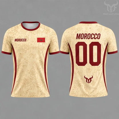 Morocco Flag Print Football Jersey Summer Customizable Name Number O-neck Short-sleeved Men Women Kids Quick Dry Soccer T-shirt