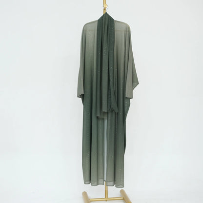 Islamic Shiny Gradient Color Cardigan for Women Muslim Hijab Abaya Dubai Party Dresses Turkey Kaftan Moroccan Robe Fashion