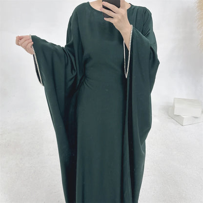 Eid Muslim Kaftan Satin Batwing Abaya Dubai Luxury Arabic African Dresses Abayas For Women Caftan Marocain Robe Femme Musulmane