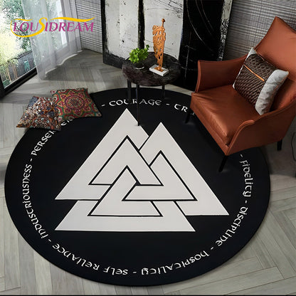Viking Valknut Yggdrasil Tree of Life Round Area Rug,Carpet Rug for Living Room Bedroom Sofa Playroom Decor,Non-slip Floor Mat