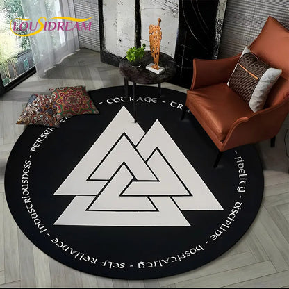 Viking Valknut Yggdrasil Tree of Life Round Area Rug,Carpet Rug for Living Room Bedroom Sofa Playroom Decor,Non-slip Floor Mat