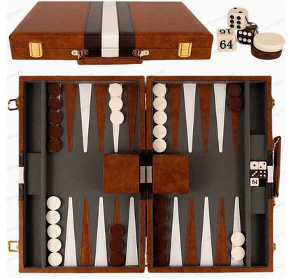 for Wholesale High Quality Travel Size Leather Backgammon Board Game Set Made in China