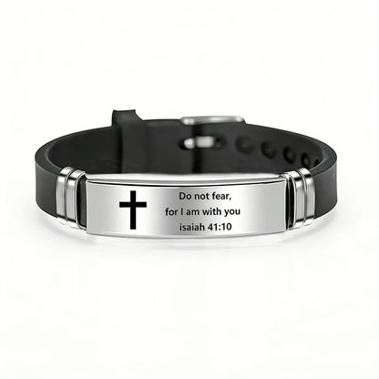 Stainless Steel Christian Cross Bible Bracelet Adjustable Silicone Bangles Wristband Scripture Men Jewelry