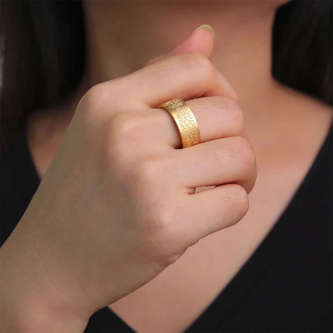 EUEAVAN Muslim Arabic Letter Ring Stainless Steel Islam Allah Prayer Engraved Rings Women Men Religious Amulet Eid Jewelry Gifts