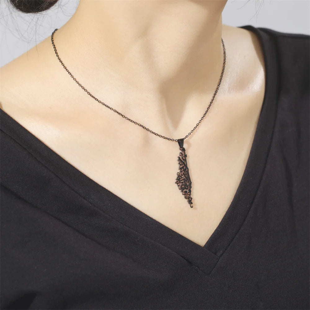 My Shape Palestine Map Pendant Necklaces for Women Men Stainless Steel Hollow Map Necklace Choker Chain Male Jewelry Wholesale
