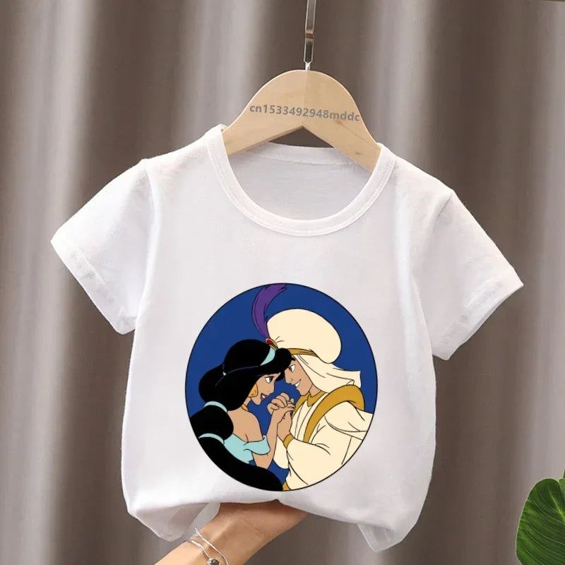 Hot Sale Aladdin Jasmine Princess Print Cartoon Kids T-Shirts Girls Clothes Baby Boys Short Sleeve T shirt Summer Children Topsr