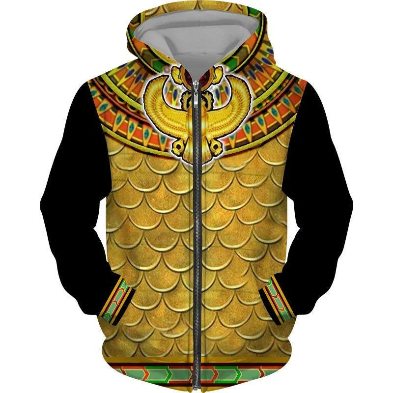 Eye of Horus 3D Zip Hoodie – Unisex Egyptian Print Oversized Sweatshirt