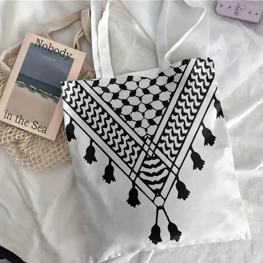 The Keffiyeh Keeper – Checkered Pattern Canvas Storage Tote