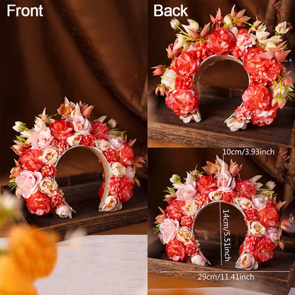Women Head-Dress Colorful Flower Headband Hair Wreath Wedding Party Costume Headpiece for Bridal Women Fashion Hair Accessory