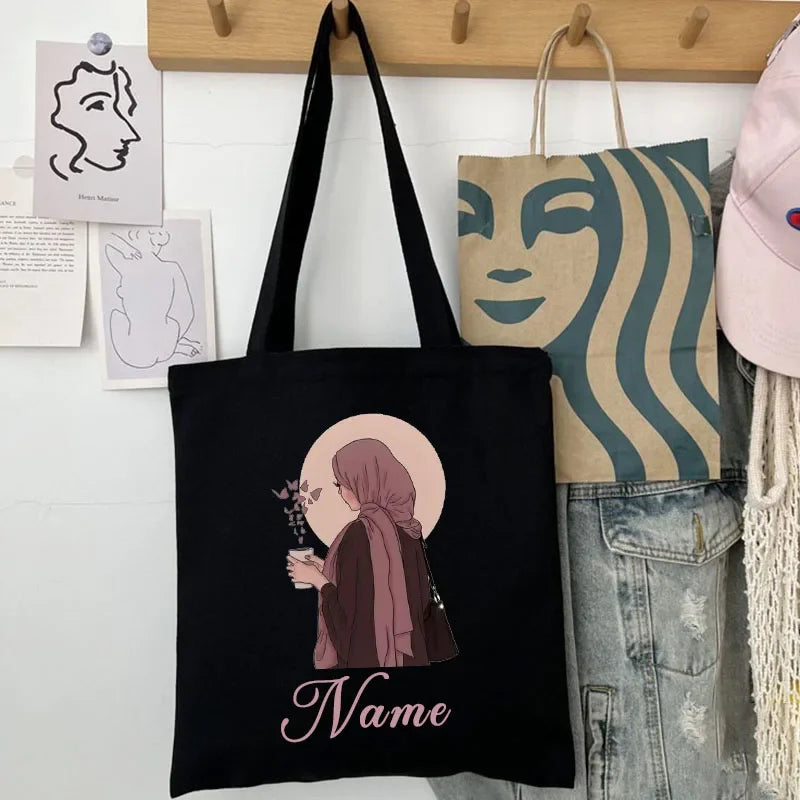 Her Name, Her Story – Custom Watercolor Canvas Bag for the Muslim Girl