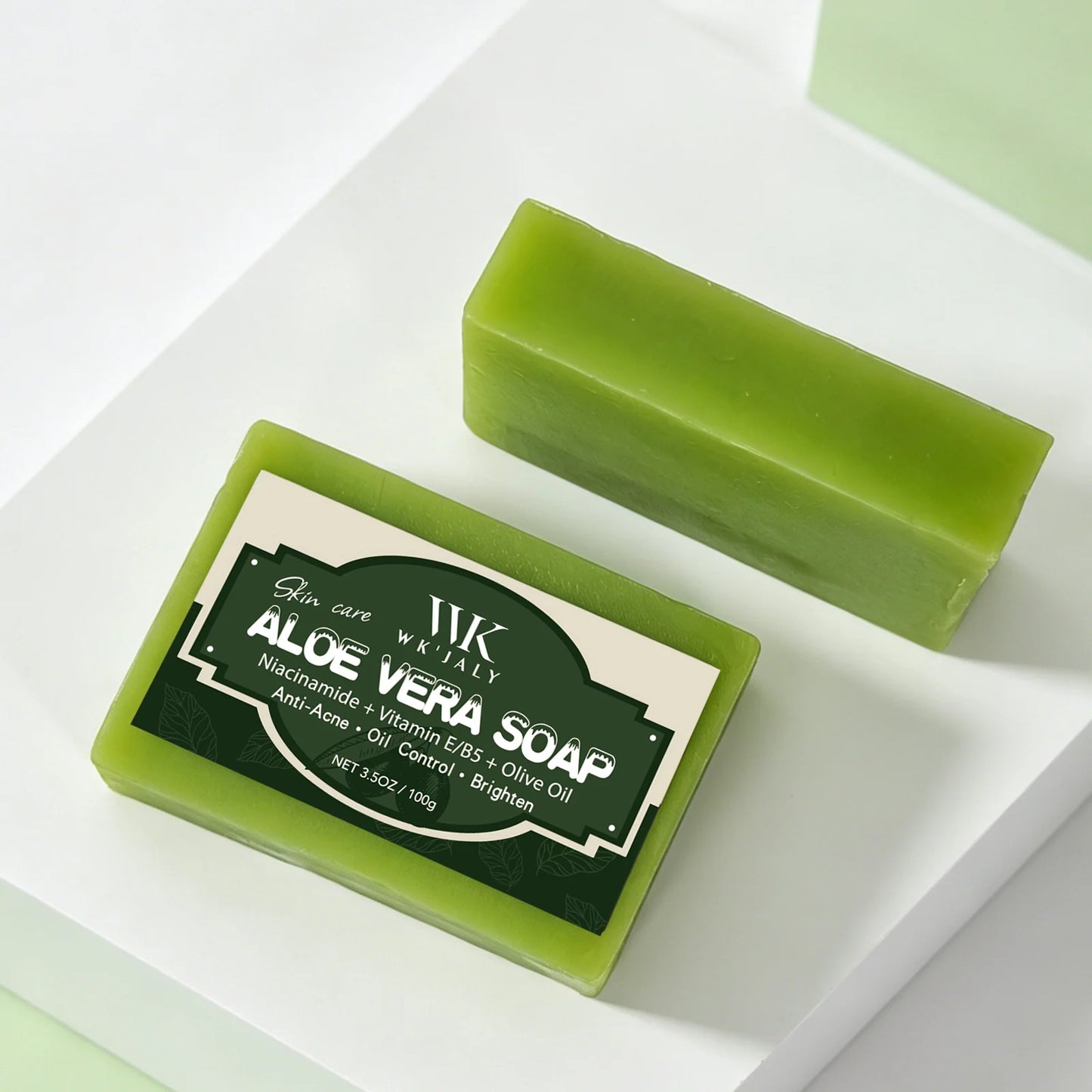 WK Natural Aloe Vera Soap, Clean Skin, Anti Acne, Oil Control, Brighten, With Niacinamide, Vitamin E, Olive Oil, For Face, Body