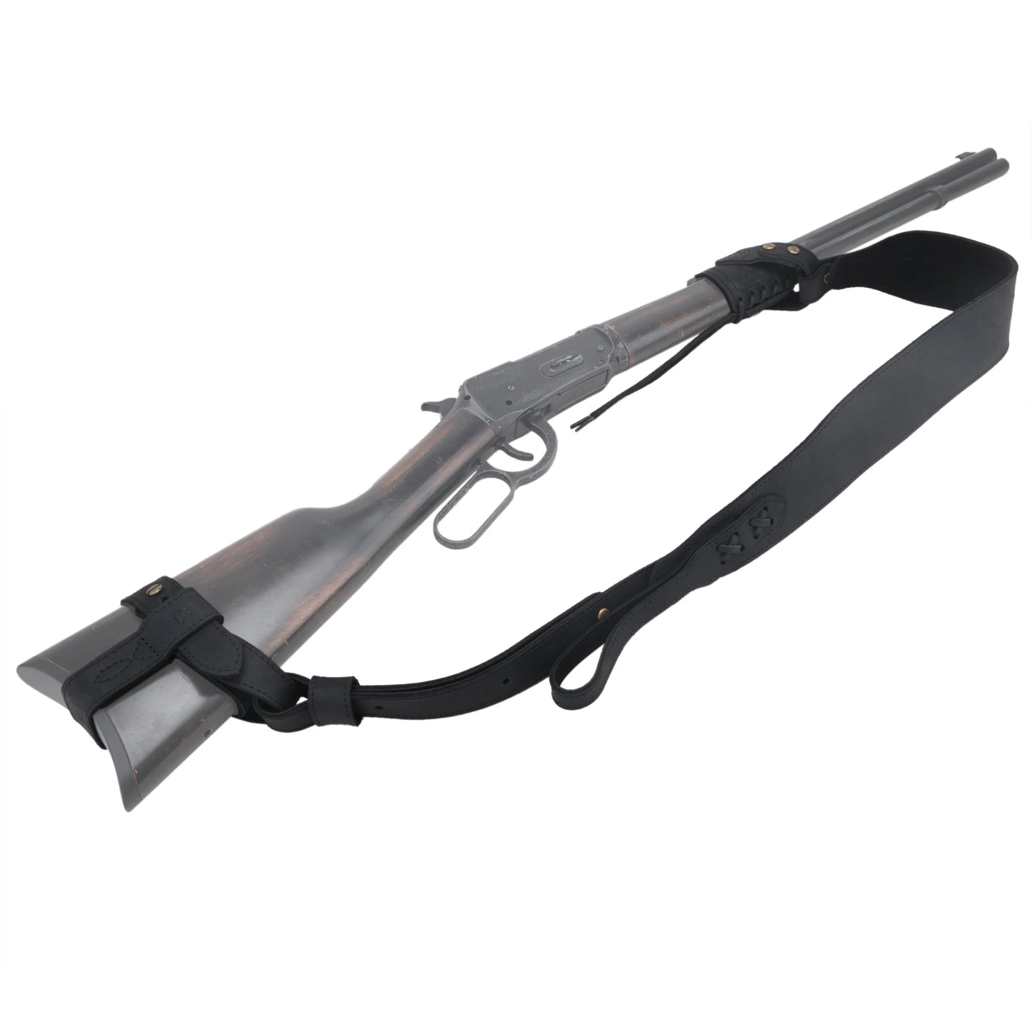 WAYNE'S DOG 1 Combo LeatherRifle Gun No Drill Harnessed Buttstock Holder with Barrel Mount with Matched Gun Sling Shoulder Strap