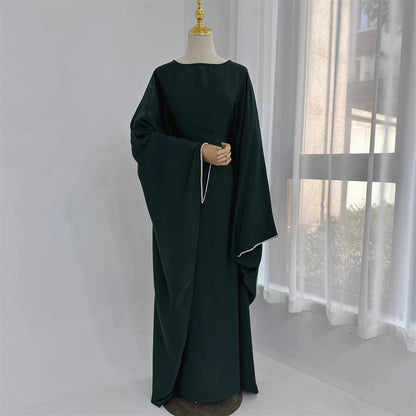 Eid Muslim Kaftan Satin Batwing Abaya Dubai Luxury Arabic African Dresses Abayas For Women Caftan Marocain Robe Femme Musulmane
