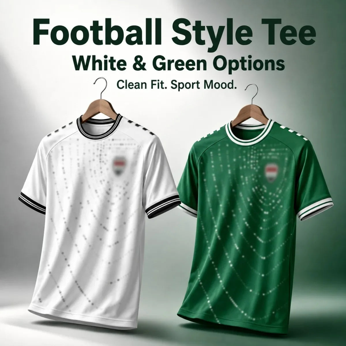 Iraq Inspired Football Jersey Men Quick Dry Breathable Short Sleeve Soccer Shirt Fans Outdoor Sports Casual Tee Green White