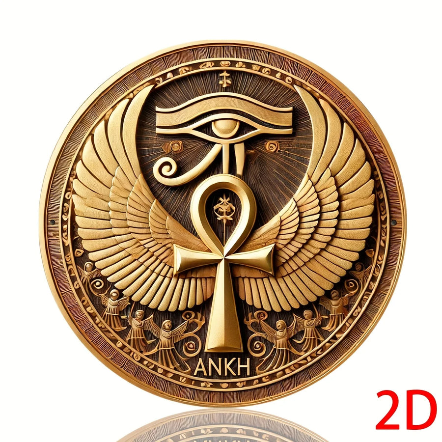 Ankh & Eye of Horus Metal Wall Art – 2D Egyptian Hieroglyphic Decor